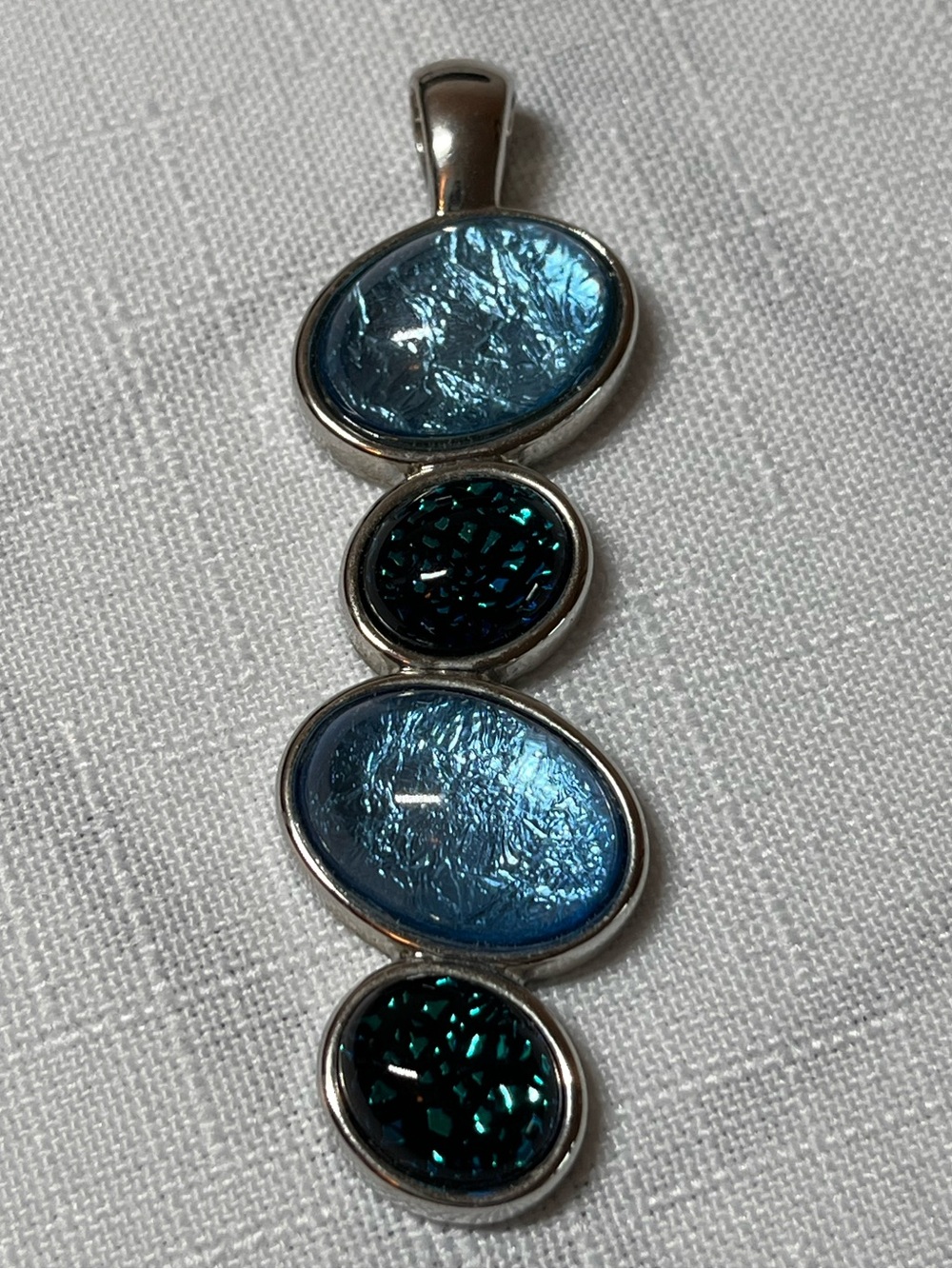 Lia Sophia Blue and Teal Dichroic Oval Pendant Necklace
New